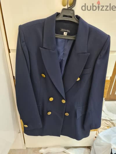 جاكيت بليزر  حريمي ازرق مع ازرار دهبي