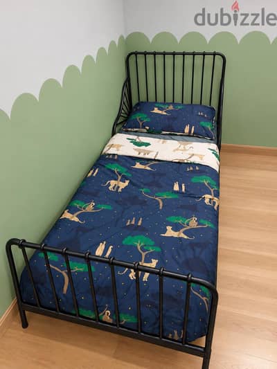 Ikea single bed black 120 and extended to 200 cm with mattress