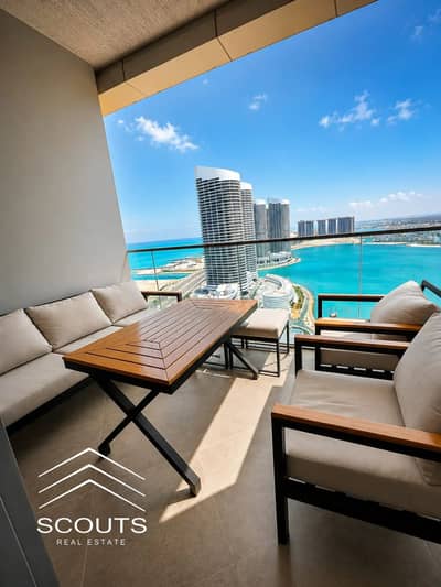 اخر وحده 1 غرفه نوم 122م متشطبه بالكامل بالتكيفات في Beachfront Towers في قلب مدينة العلمين North Coast بجوار Mazarine و Downtown  علي البحر واللاجونز