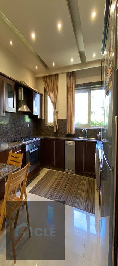 Luxuy Furnished Garden Apartment with the latest furniture & appliances is available for rent at the lowest price in West Arabella Compound ,New Cairo