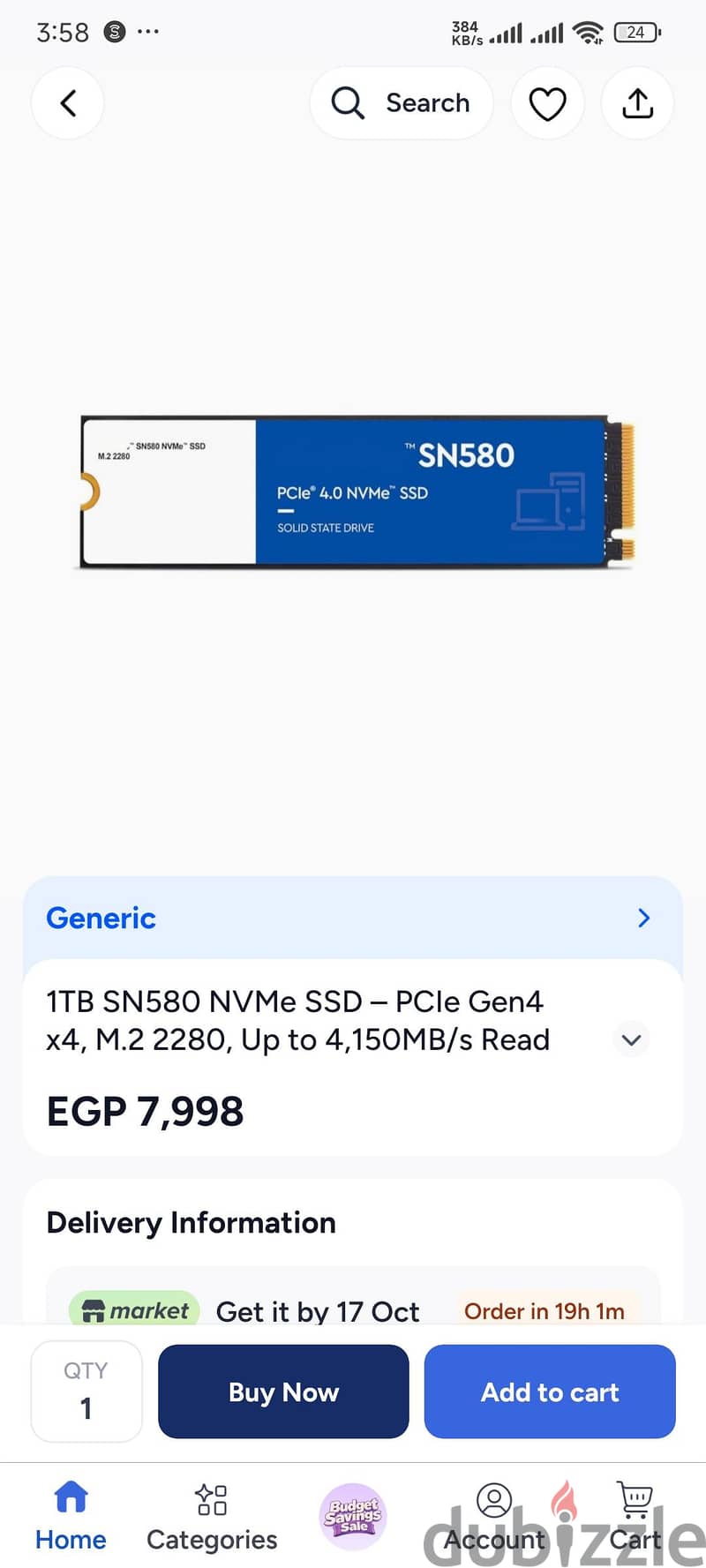 SSD Western Digital SN580 1TB 1