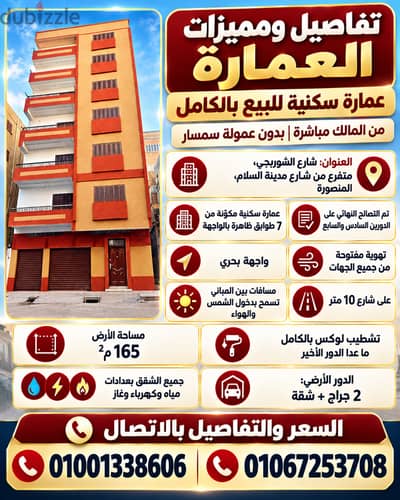 عمارة كاملة للبيع بالمنصورة | 7 شقق + جراجين | من المالك مباشرة