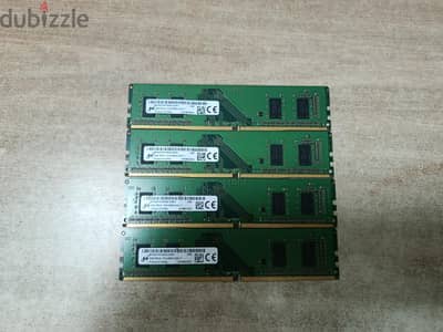 4 قطع رام 4 جيجا DDR4  - Micron 2666MHz (حالة الزيرو)