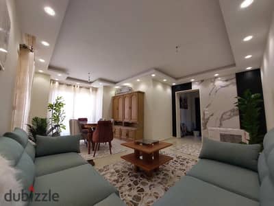 Furnished apartment for rent with special finishes fully ACs modern furniture natural gas available area 135M layout 3 rooms - 2 baths in Madinty B1