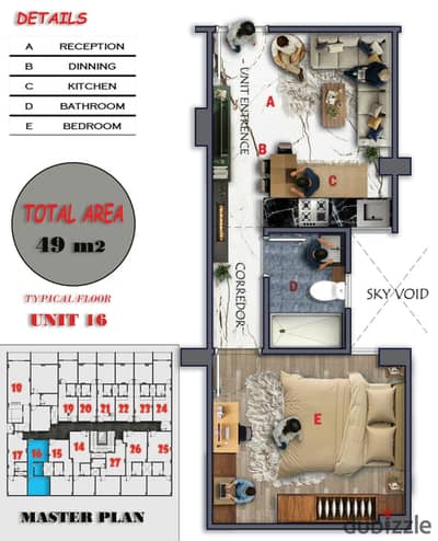 One bedroom 49 m2 for sale in intercontinental