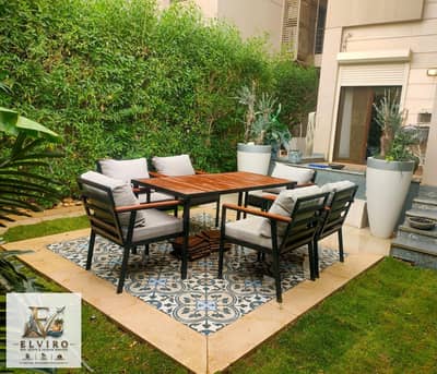 Ground-floor apartment with garden, super lux finishing and modern furniture, for rent in Al Marasem Compound – Fifth Square – 5th Settlement