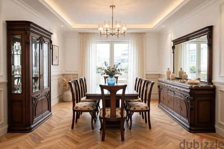 سفرة زان فخمة 8 كراسي رخام لابرادور دبل - بحالة كالجديدة Wood Dining