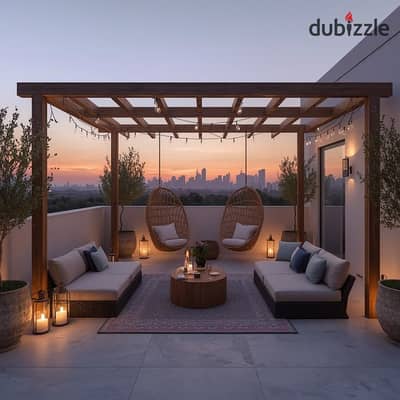 Penthouse 230 sqm with 111 sqm terrace, open view onto landscape and water feature, sea view for sale in Zayed