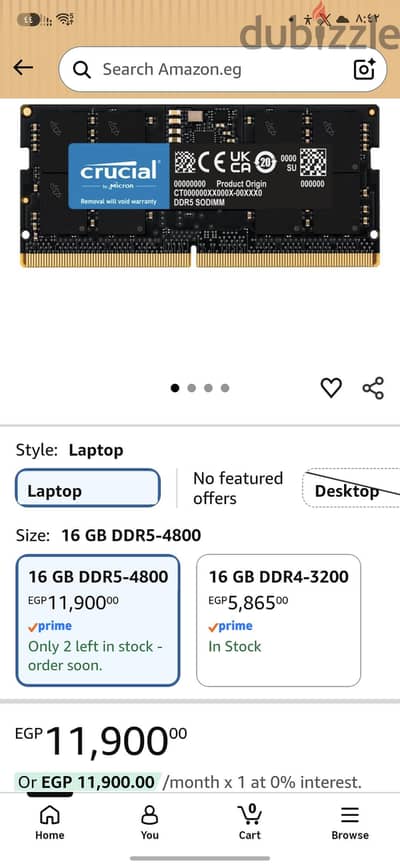Crucial 16GB DDR5 4800MHz SODIMM Laptop RAM