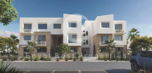 Own a 2-bedroom chalet in El Gouna, Lagoon View, fully finished, Hassan Allam Swan Lake, Red Sea, Mangrove Gardens, spacious area.