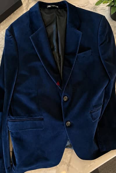 Zara Jacket Blazer navy blue زارا جاكت قطيفة بليزر كحلي غامق