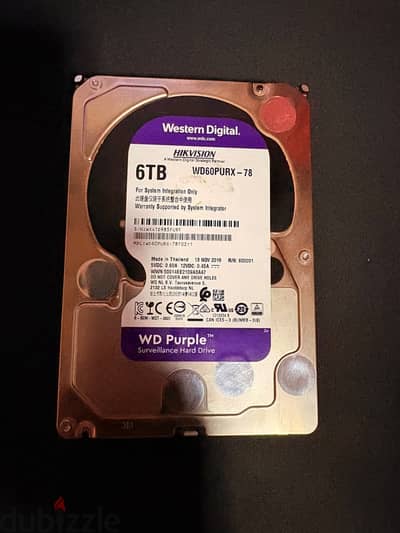 للبيع هارد WD Purple 6TB بحالة ممتازة جدًا