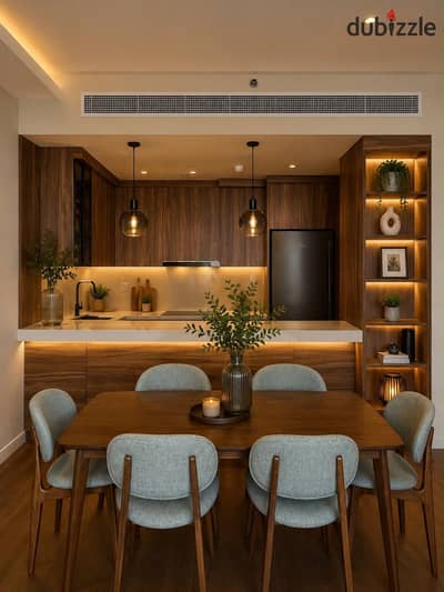 Furnished 2-bedroom apartment for rent in Aeon Towers Marakez near Mall of Arabia, brand new modern luxury furniture with prime view & location today.