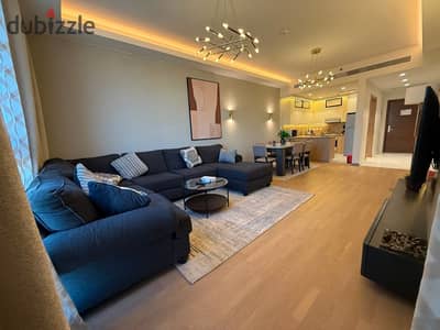 Furnished 2-bedroom apartment for rent in Aeon Towers Marakez near Mall of Arabia, modern luxury furniture with prime view & location options.