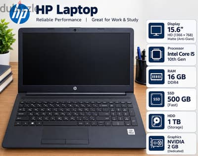 لاب hp 16 جيجا رام هارد ٥٠٠ ssd وهارد  ١٠٠٠ HDD اتنين كارت شاشه ٤ جيجا