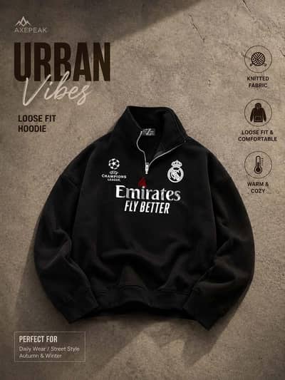 هودي اوفرسايز قطن 100% اسود - Unisex - جديد