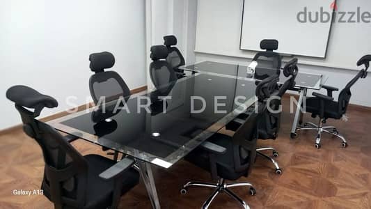 ترابيزات إجتماعات مودرن زجاج سيكوريت شاسيه معدن