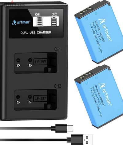 Artman LP-E17 Battery Set + Dual USB Charger