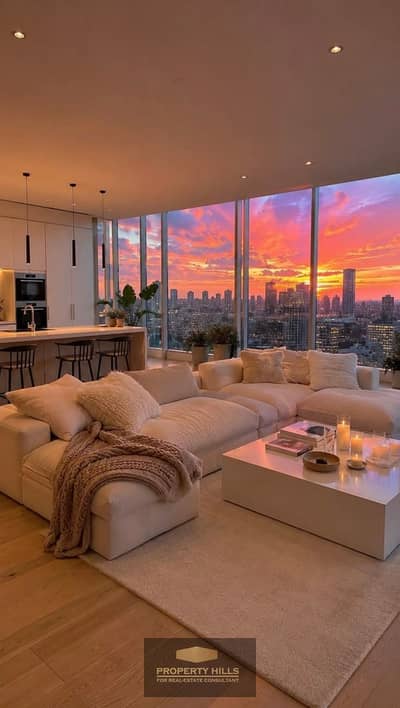 160 sqm apartment furnished with hotel services and panoramic view in Nations of Sky Towers next to Mall of Arabia and Aion Sheikh Zayed