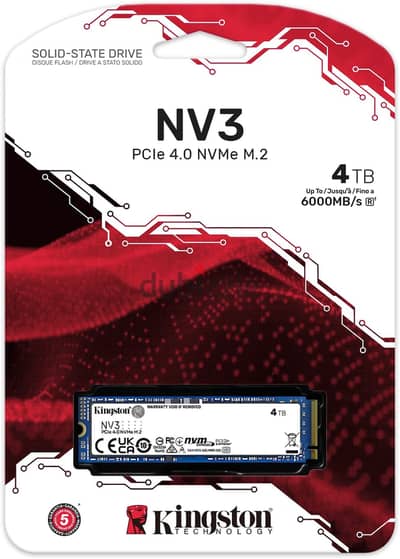 Kingston NV3 NVMe PCIe 4.0 Internal SSD 4TB M. 2 2280-SNV3S/4000G