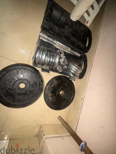 طقم أوزان جيم منزلي – بار 160 سم + 2 دمبل وأوزان حديد-home gym set