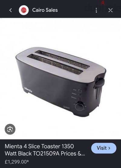 Mienta 4 Slice Toaster 1350 Watt Black
