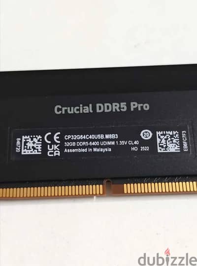 Crucial PRO 32G 1x32G 6400Mhz CL40 DDR5 حالة ممتازة بدون علبة