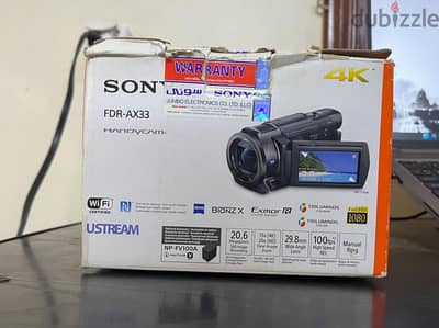 سوني هاند كام 4k  زيرو بالكرتون بها مانع اهتزاز  اوبتكال