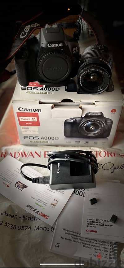 Canon EOS 4000D DSLR Camera, 18-55mm Lens, 18 MP, LCD Screen, Black