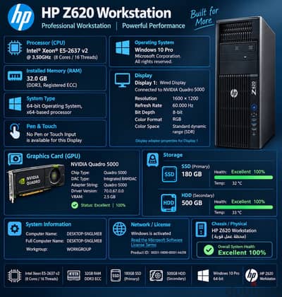  HP Z620 Workstation للبيع – قوة وأداء بسعر مناسب! 