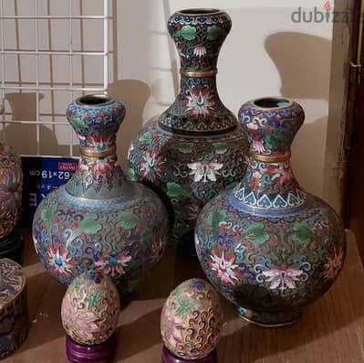 Mint Condition Vintage Chinese Cloisonné Set طقم فازت كلوازونيه
