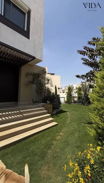460 sqm twin house for sale in Upville compound; fully furnished with ultra-super-lux finishes, featuring front and back gardens and a private garage.