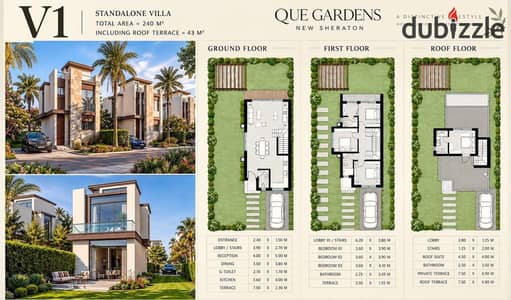Independent villa for sale240 sqm + 170 sqm garden located in The Que Gardens compound El Obour City