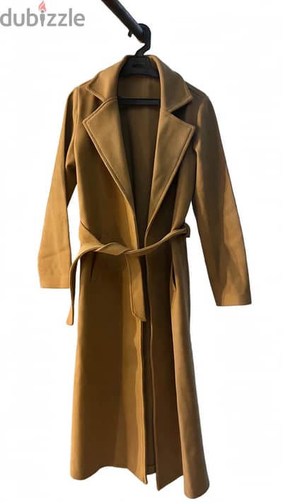 Women’s Camel Brown Long Trench Coat with Belt