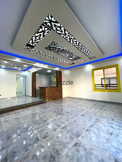 Apartment in Al-Agami, Al-Nakhil Beach, next to the sea and the Dar Al-Difa Hotel and the main street. Excellent residential location, luxurious and distinctive finishes, registered and fully equipped.