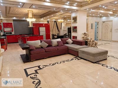 Fully furnished, air-conditioned 375-square-meter apartment for rent in Al-Narges 7 (Villas zone), Fifth Settlement, near the Fatima Al-Sharbatly Mosq