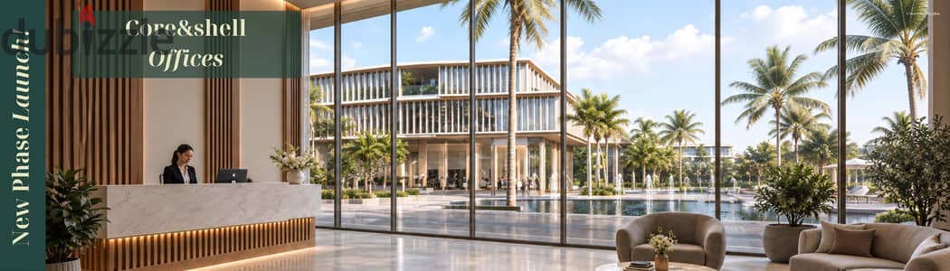 بعائد ايجاري 75 الف شهري باداره Savills العالمية استثمر مكتب اداري متشطب بالفرش والتكيفات في موقع استراتيجي علي محور البوليفارد امام ماونتن فيو