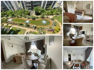 Furnished apartment for rent in Madinaty, Privado Lakes area. 84 sq m. 2 bedrooms, 1 bathroom. Lake view. Hotel-style furnish