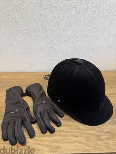 FOUGANZA C400 Horse Riding Helmet Size 55 + FORCLAZ Gloves