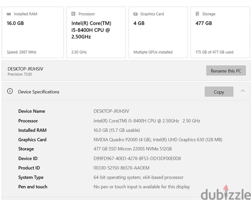 Dell Precision 7530  Workstation 1