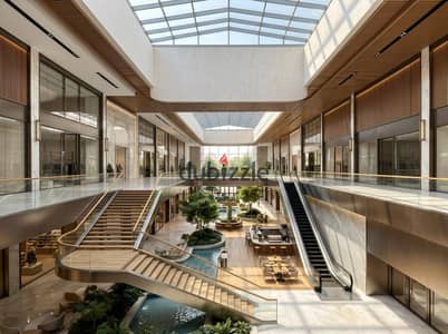 The offer starts from 5% for a ground-floor commercial shop + Outdoor for sale at a bargain price in the most upscale mall in the administrative capital.
