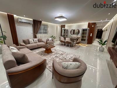 Furnished apartment fully modern furniture on Shihab Street, new building, hotel-like entrance, 2 elevators, fully air-conditioned, 200 m in total with all amenities, 150 m