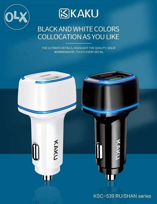 Car Charger USB-C PD 18W + USB Quick Charge 3.0 18W 3A KAKU Dual Port 2