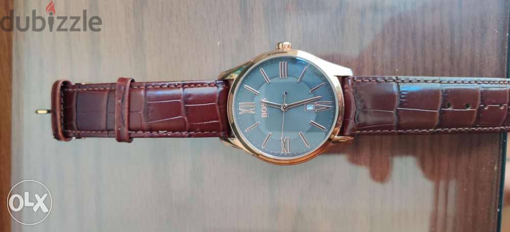 Hugo Boss Ambsdr brown leather rose gold watch ساعة هوجو بوص اصلية من 1