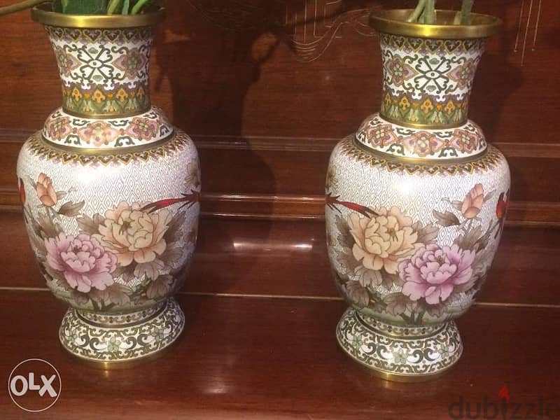 Cloisonne pair vases 33 cm فاز فازة فازه فازتين كلوزونيه اصلي قديم 7