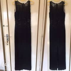 Black Beaded Silk Dress 0