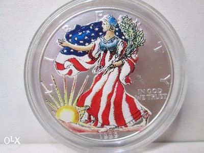 دولار فضة خالصة ملون 31 جرام اونصه فضه 1999 Silver Coin