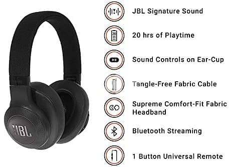 سماعات  JBL On-Ear Bluetooth Headphones, Black - E55BT 1