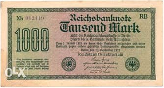 عملة الماني سنة 1922 حالة تقترب من الزيرو 0
