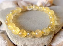 Golden Natural Gold Rutile Quartz Stretch Bracelet Round Beads 0